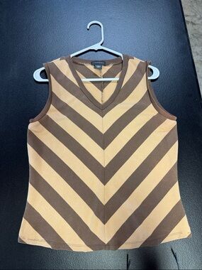 J. Crew Sleeveless V-Neck Chevron Stripe Tank - Brown & Cream